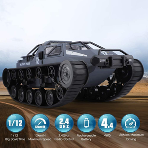 ماشین کنترلی شارژی تانک پلیس آفرود طوسی آب و خاک Remote Control Off-Road Police Tank 1:12 -اسباب بازی